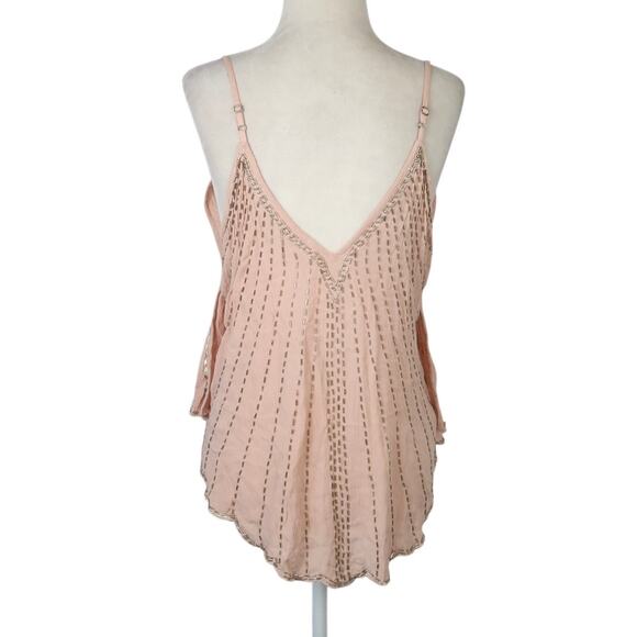 Free People Free Fly Light Pink Beaded Cami Tank Top Large NWT - Picture 4 of 8